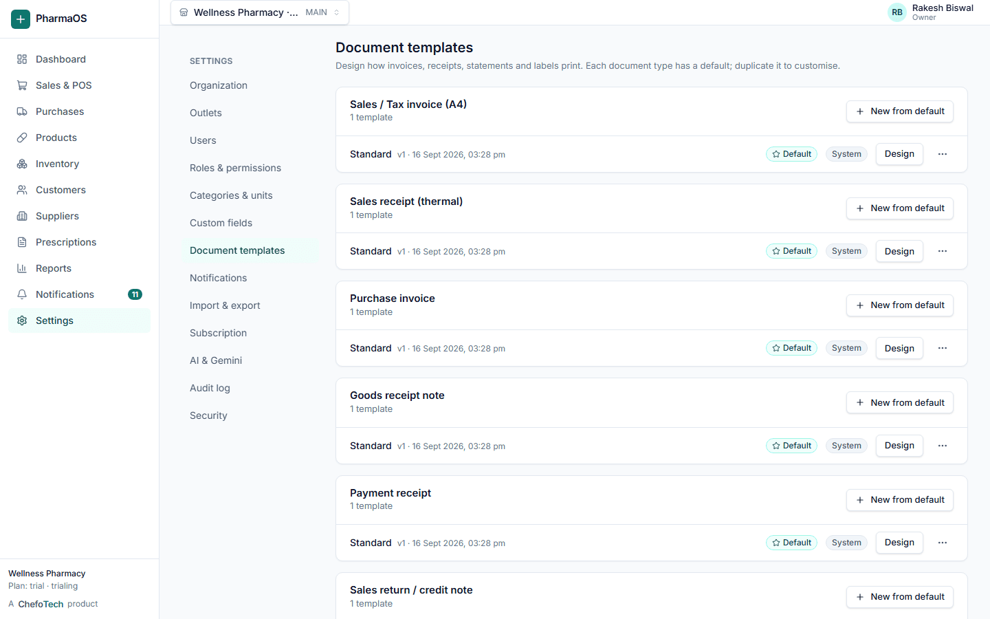PharmaOS template designer